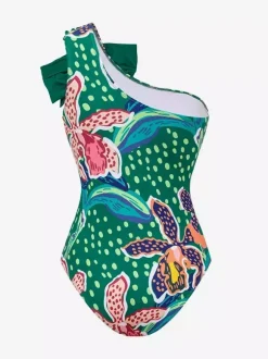 Ensemble maillot de bain et paréo vert bohème à lacets et dos nu imprimé floral