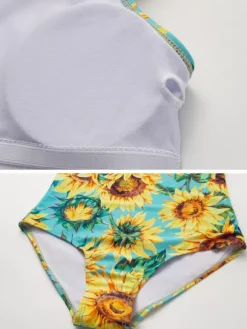 Ensemble maillot de bain jaune sexy à imprimé floral asymétrique et décolleté asymétrique