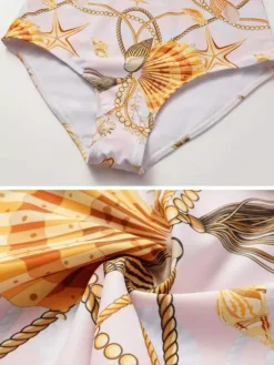 Ensemble maillot de bain jaune sexy drapé à col en V manches longues bouffantes