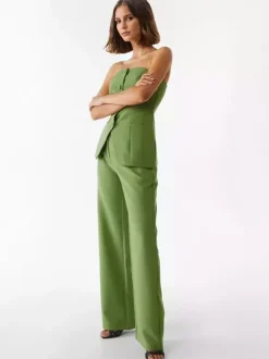 Ensemble Pantalon Noir Chic Quotidien Décontracté Boutons Polyester