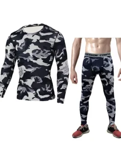 Ensemble 2 pièces de vêtements de sport pour hommes à manches longues et à col bijou  tenue de sport vert chasseur