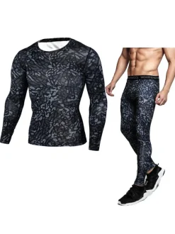 Ensemble 2 pièces de vêtements de sport pour hommes à manches longues et à col bijou  tenue de sport vert chasseur