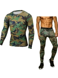 Ensemble 2 pièces de vêtements de sport pour hommes à manches longues et à col bijou  tenue de sport vert chasseur