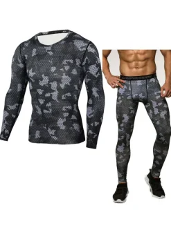 Ensemble 2 pièces de vêtements de sport pour hommes à manches longues et à col bijou  tenue de sport vert chasseur