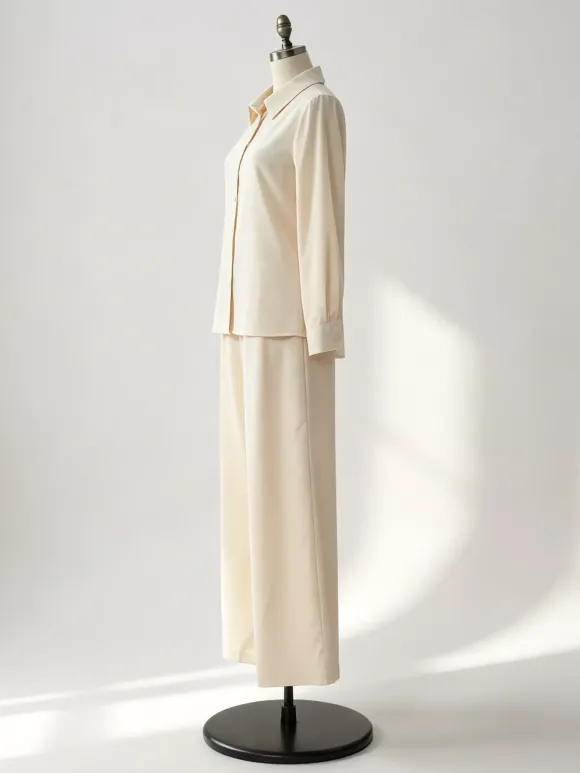 Ensemble 2 pièces en lin et coton pour femme - Chemise élégante à manches longues et ceinture et pantalon large - Style été 2026