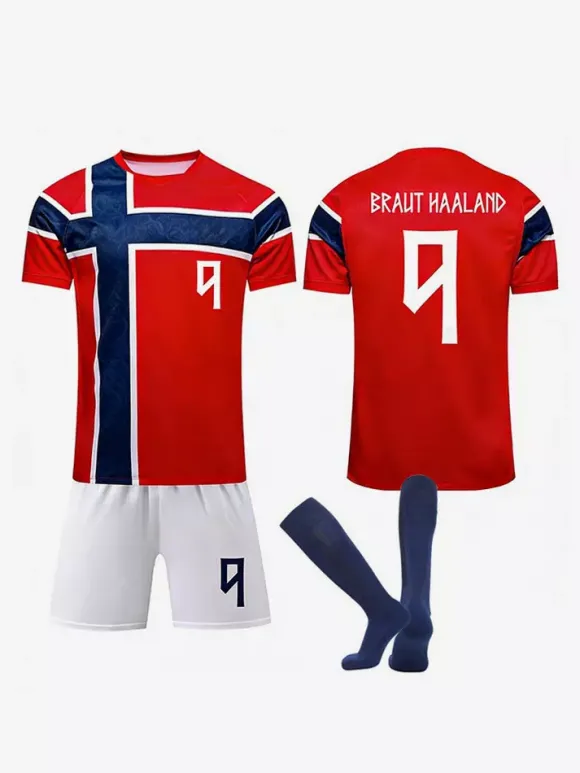 Ensemble 3 pièces maillot domicile de l'équipe nationale de Norvège de football 2026 : n° 9 Haaland n° 10 Ødegaard