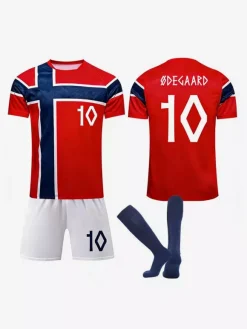 Ensemble 3 pièces maillot domicile de l'équipe nationale de Norvège de football 2026 : n° 9 Haaland n° 10 Ødegaard