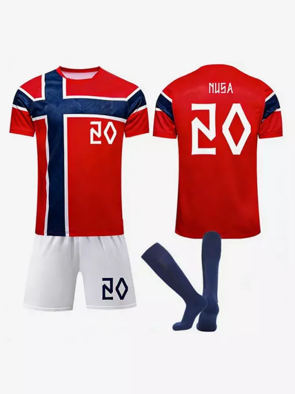 Ensemble 3 pièces maillot domicile de l'équipe nationale de Norvège de football 2026 : n° 9 Haaland n° 10 Ødegaard