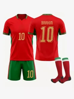Ensemble 3 pièces maillot domicile de l'équipe nationale du Maroc 2026 (Hakimi n°2 Brahim Díaz n°10) pour adultes et enfants