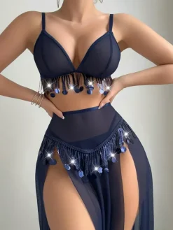 Ensemble pyjama 3 pièces en polyester rouge à franges superposées