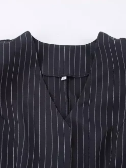 Ensemble robe blazer à fines rayures et tailleur jupe pour femme - Bleu marine chic col foulard coupe ajustée - Collection printemps 2026