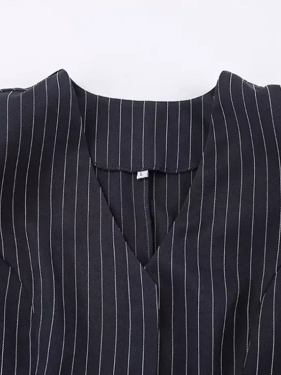 Ensemble robe blazer à fines rayures et tailleur jupe pour femme - Bleu marine chic col foulard coupe ajustée - Collection printemps 2026
