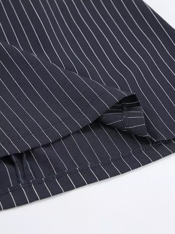 Ensemble robe blazer à fines rayures et tailleur jupe pour femme - Bleu marine chic col foulard coupe ajustée - Collection printemps 2026