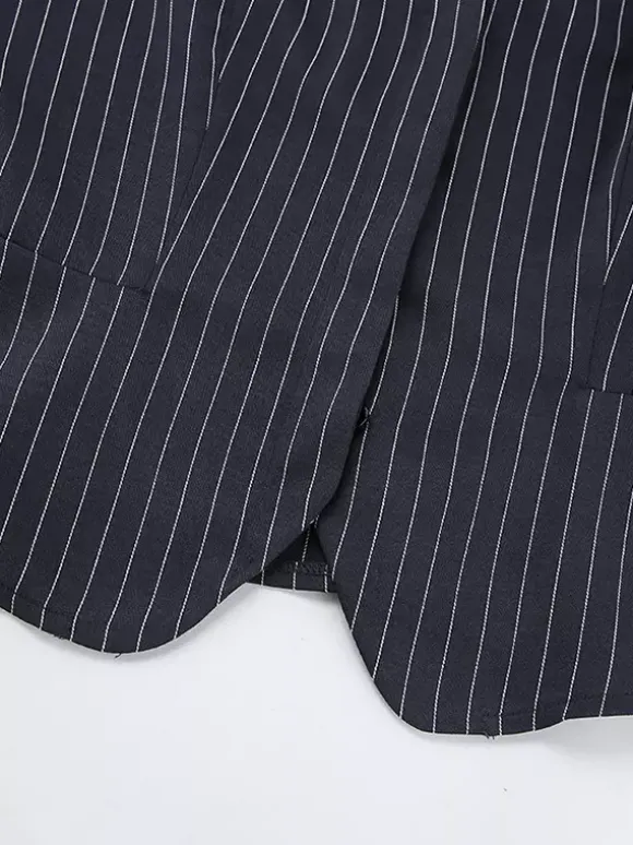Ensemble robe blazer à fines rayures et tailleur jupe pour femme - Bleu marine chic col foulard coupe ajustée - Collection printemps 2026