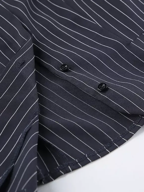 Ensemble robe blazer à fines rayures et tailleur jupe pour femme - Bleu marine chic col foulard coupe ajustée - Collection printemps 2026