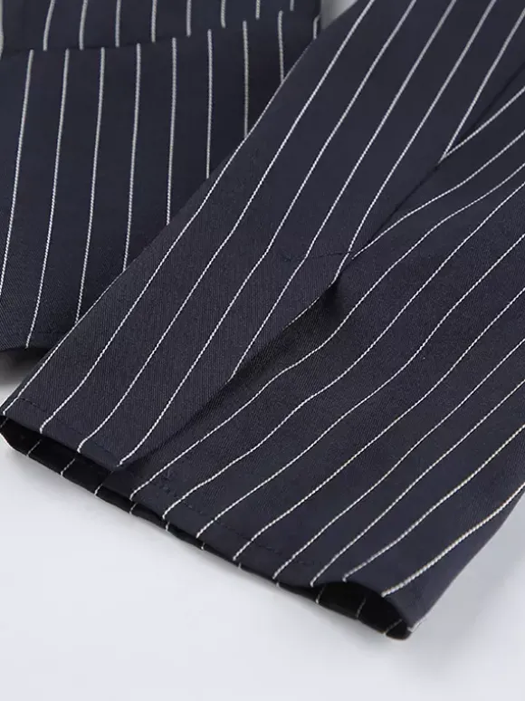 Ensemble robe blazer à fines rayures et tailleur jupe pour femme - Bleu marine chic col foulard coupe ajustée - Collection printemps 2026
