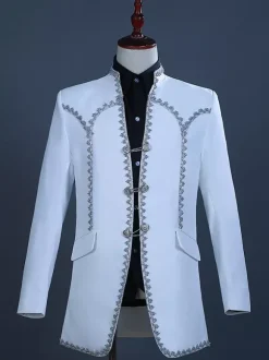 Ensemble rétro blanc vintage en polyester à volants et blocs de couleurs à manches longues pour homme
