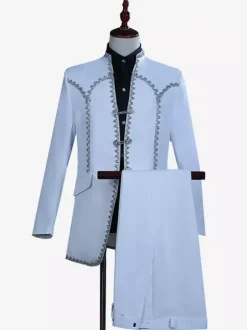 Ensemble rétro blanc vintage en polyester à volants et blocs de couleurs à manches longues pour homme