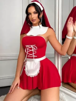 Ensembles 4 pièces de costumes de nonne sexy pour femmes : haut et jupe.