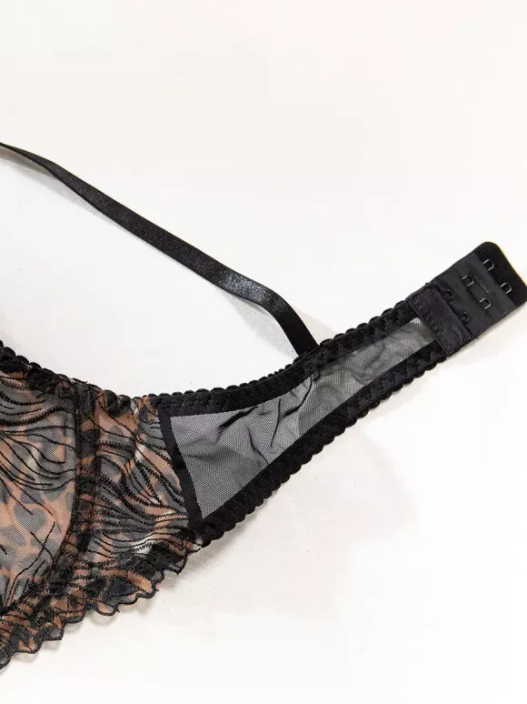 Ensembles 4 pièces de lingerie en dentelle : soutien-gorge et culotte noirs à lacets ajustables