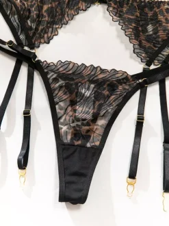 Ensembles 4 pièces de lingerie en dentelle : soutien-gorge et culotte noirs à lacets ajustables