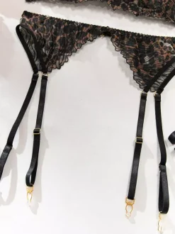 Ensembles 4 pièces de lingerie en dentelle : soutien-gorge et culotte noirs à lacets ajustables