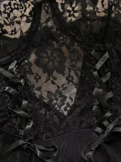 Ensembles 3 pièces sexy en lingerie collants et bas résille noirs à imprimé floral découpé