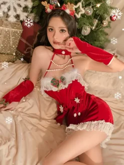 Ensembles De 4 Pièces Costumes De Noël Robe Lingerie Frange