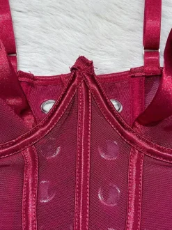 Ensembles de corsets et pantalons bordeaux en polyester dos nu à lacets ensembles de lingerie sexy d'intérieur