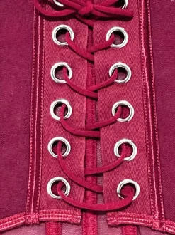 Ensembles de corsets et pantalons bordeaux en polyester dos nu à lacets ensembles de lingerie sexy d'intérieur