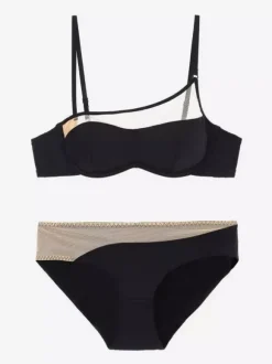 Ensembles de lingerie 2 pièces soutien-gorge et culotte noirs découpés