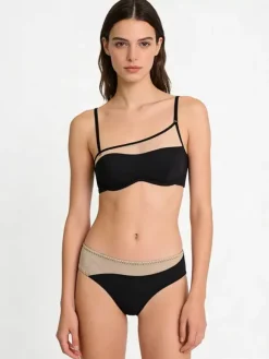 Ensembles de lingerie 2 pièces soutien-gorge et culotte noirs découpés