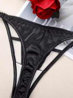 Ensembles de lingerie en dentelle noire à bretelles soutien-gorge cage culotte et porte-jarretelles