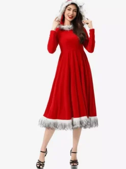 Ensembles de Noël Robe rouge Bloc Costumes Déguisement Noël