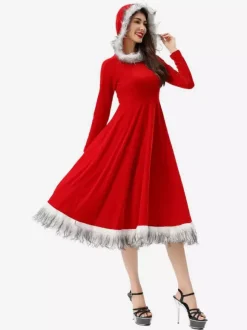 Ensembles de Noël Robe rouge Bloc Costumes Déguisement Noël