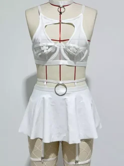 Ensembles de pyjama avec détails en métal rouge lingerie d'intérieur ensembles soutien-gorge et jupe