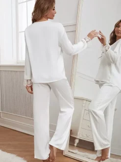 Ensembles de pyjama Lingerie d'intérieur en dentelle bicolore rose soyeuse