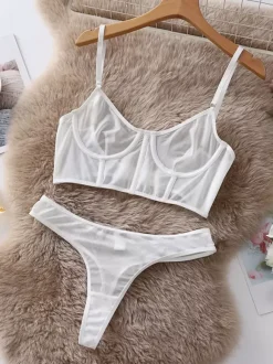 Ensembles de soutien-gorge et culotte en polyester argenté lingerie sexy pour adultes