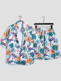 Ensembles pour hommes tenue Vacances Décontracté à manches courtes blanc