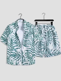 Ensembles pour hommes tenue Vacances Décontracté à manches courtes blanc