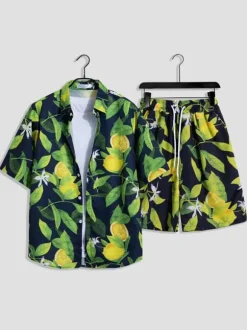 Ensembles pour hommes tenue Vacances Décontracté à manches courtes blanc