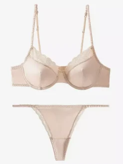 Ensembles soutien-gorge et culotte deux pièces en dentelle couleur chair pour mariée