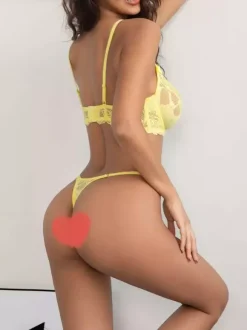 Ensembles soutien-gorge et culotte deux pièces jaunes à n艙uds transparents