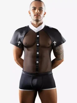 Ensembles de costumes sexy pour hommes : prêtre uniforme châle tenue de soirée jeux de rôle amusants uniforme châle.