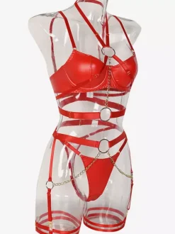 Ensembles De Culottes Sous-vêtement Soutien-gorge Détails En Métal Noir Lingerie De Couple Sexy 3 Pièces Amovible