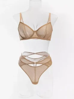 Ensembles de lingerie 2 pièces : soutien-gorge et culotte kaki transparents