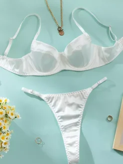 Ensembles de lingerie 2 pièces soutien-gorge et culotte transparents couleur champagne