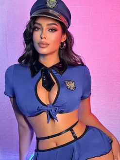 Ensembles de lingerie sexy mini-jupe et haut inspirés des costumes de policières