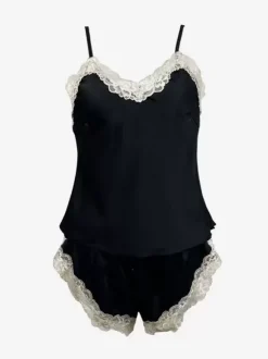 Ensembles de pyjama Lingerie d'intérieur bicolore noire semblable à de la soie