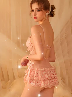 Ensembles De Pyjama Lingerie Fleurie Découpé Rose Femme Saint-Valentin